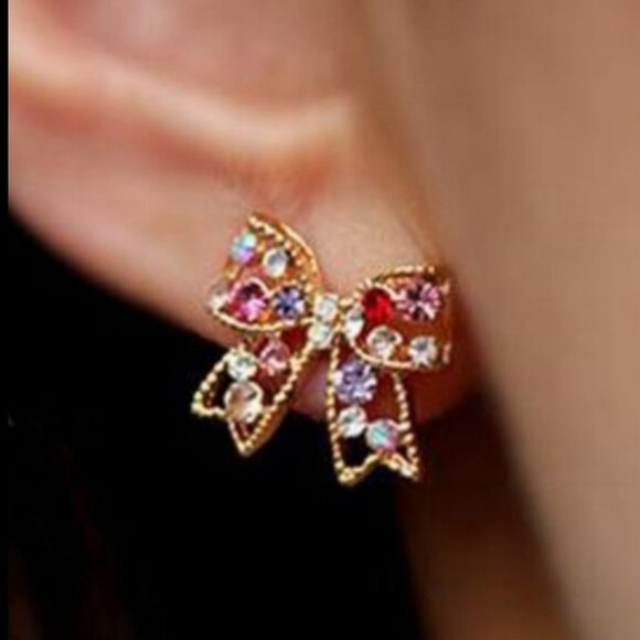 Rhinestone Bow Earrings - Picture 3 of 3